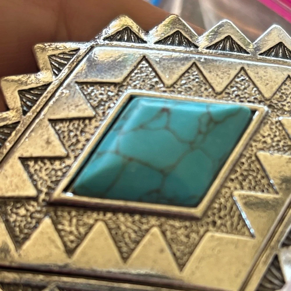 Aztec style silver tone belt